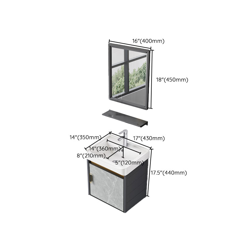 Single Sink Vanity Rectangular Modern Wall Mount Mirror Bathroom Vanity with 2 Doors Clearhalo 'Bathroom Remodel & Bathroom Fixtures' 'Bathroom Vanities' 'bathroom_vanities' 'Home Improvement' 'home_improvement' 'home_improvement_bathroom_vanities' 7064260