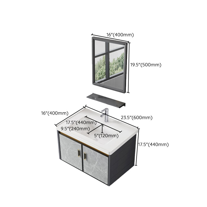 Single Sink Vanity Rectangular Modern Wall Mount Mirror Bathroom Vanity with 2 Doors Clearhalo 'Bathroom Remodel & Bathroom Fixtures' 'Bathroom Vanities' 'bathroom_vanities' 'Home Improvement' 'home_improvement' 'home_improvement_bathroom_vanities' 7064263