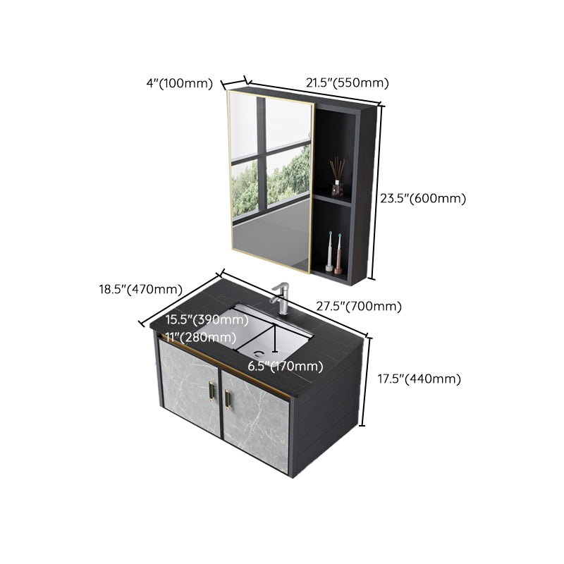 Single Sink Vanity Rectangular Modern Wall Mount Mirror Bathroom Vanity with 2 Doors Clearhalo 'Bathroom Remodel & Bathroom Fixtures' 'Bathroom Vanities' 'bathroom_vanities' 'Home Improvement' 'home_improvement' 'home_improvement_bathroom_vanities' 7064272