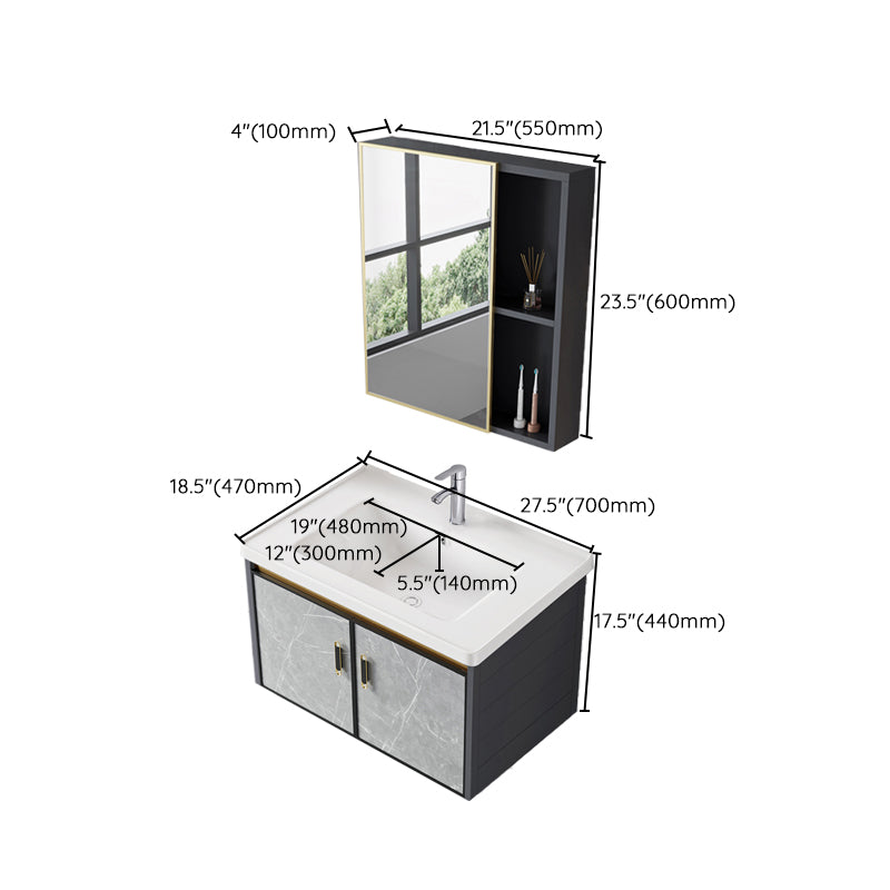 Single Sink Vanity Rectangular Modern Wall Mount Mirror Bathroom Vanity with 2 Doors Clearhalo 'Bathroom Remodel & Bathroom Fixtures' 'Bathroom Vanities' 'bathroom_vanities' 'Home Improvement' 'home_improvement' 'home_improvement_bathroom_vanities' 7064273