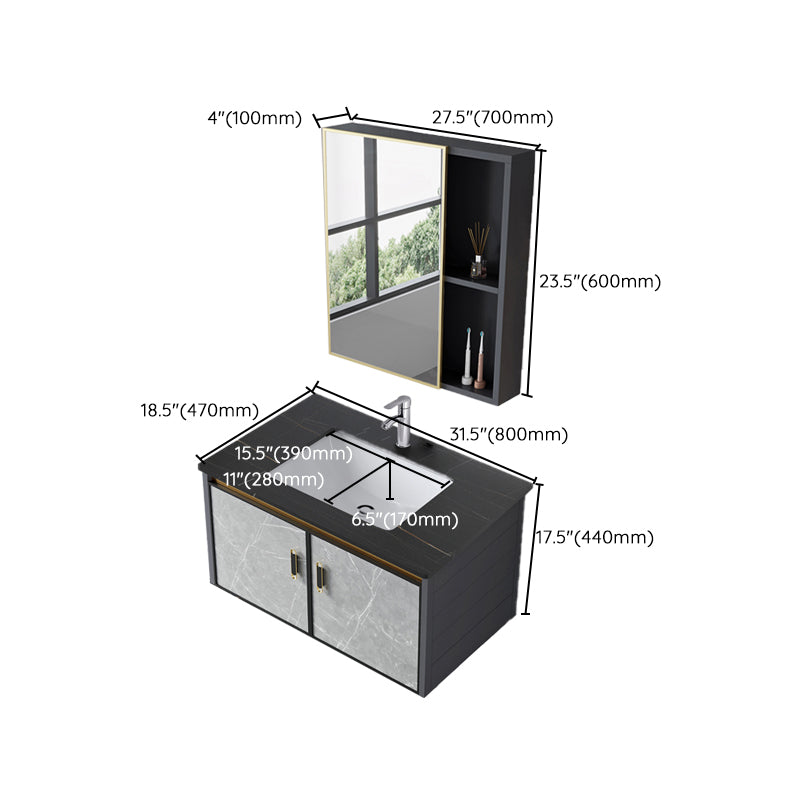 Single Sink Vanity Rectangular Modern Wall Mount Mirror Bathroom Vanity with 2 Doors Clearhalo 'Bathroom Remodel & Bathroom Fixtures' 'Bathroom Vanities' 'bathroom_vanities' 'Home Improvement' 'home_improvement' 'home_improvement_bathroom_vanities' 7064275