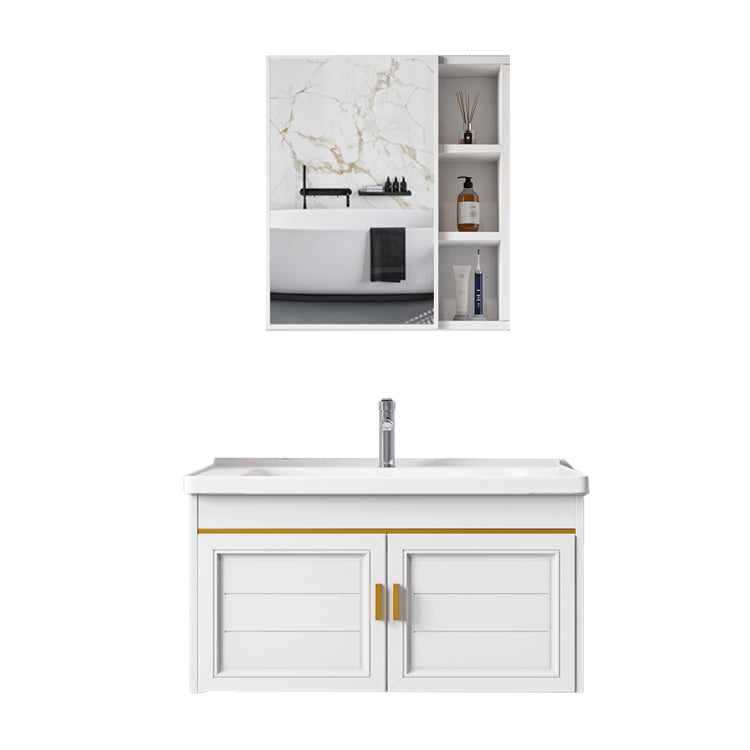 2 Doors Bath Vanity White Mirror Rectangular Single Sink Wall-Mounted Bathroom Vanity Clearhalo 'Bathroom Remodel & Bathroom Fixtures' 'Bathroom Vanities' 'bathroom_vanities' 'Home Improvement' 'home_improvement' 'home_improvement_bathroom_vanities' 7064286