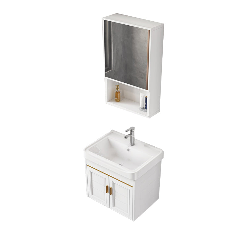 2 Doors Bath Vanity White Mirror Rectangular Single Sink Wall-Mounted Bathroom Vanity Vanity & Faucet & Mirror Cabinet Ceramic Clearhalo 'Bathroom Remodel & Bathroom Fixtures' 'Bathroom Vanities' 'bathroom_vanities' 'Home Improvement' 'home_improvement' 'home_improvement_bathroom_vanities' 7064289