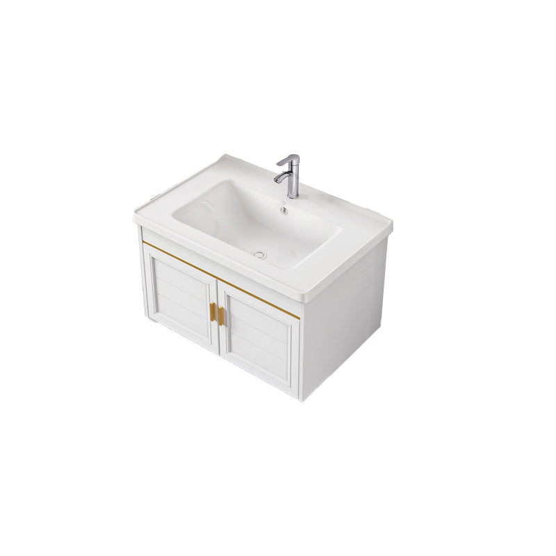 2 Doors Bath Vanity White Mirror Rectangular Single Sink Wall-Mounted Bathroom Vanity Vanity & Faucet Ceramic Clearhalo 'Bathroom Remodel & Bathroom Fixtures' 'Bathroom Vanities' 'bathroom_vanities' 'Home Improvement' 'home_improvement' 'home_improvement_bathroom_vanities' 7064297