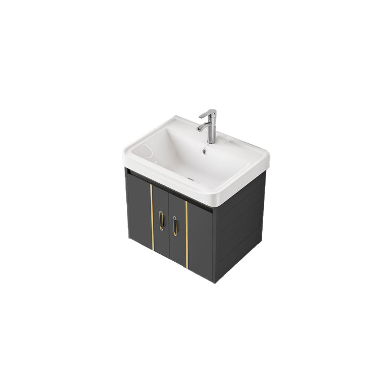 Glam Vanity Wall Mount Single Sink Metal Frame Rectangular Mirror Vanity with 2 Doors Vanity & Faucet Ceramic Clearhalo 'Bathroom Remodel & Bathroom Fixtures' 'Bathroom Vanities' 'bathroom_vanities' 'Home Improvement' 'home_improvement' 'home_improvement_bathroom_vanities' 7064342