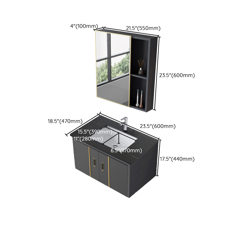 Glam Vanity Wall Mount Single Sink Metal Frame Rectangular Mirror Vanity with 2 Doors Clearhalo 'Bathroom Remodel & Bathroom Fixtures' 'Bathroom Vanities' 'bathroom_vanities' 'Home Improvement' 'home_improvement' 'home_improvement_bathroom_vanities' 7064361