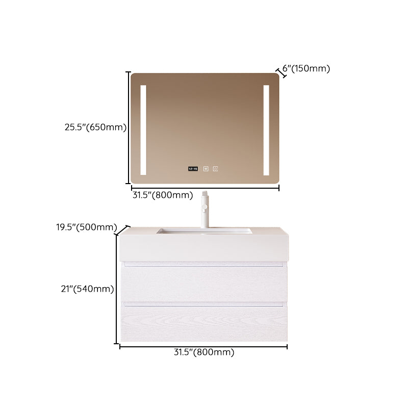 White Bath Vanity Wall Mount Single Sink Rectangular 2 Drawers Wood Frame Vanity Clearhalo 'Bathroom Remodel & Bathroom Fixtures' 'Bathroom Vanities' 'bathroom_vanities' 'Home Improvement' 'home_improvement' 'home_improvement_bathroom_vanities' 7064424