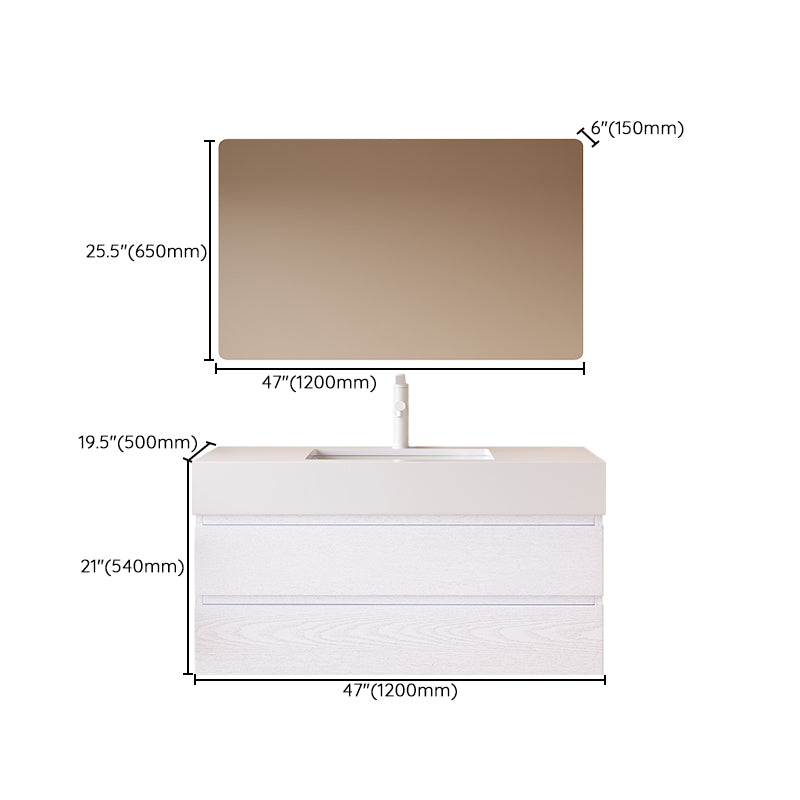 White Bath Vanity Wall Mount Single Sink Rectangular 2 Drawers Wood Frame Vanity Clearhalo 'Bathroom Remodel & Bathroom Fixtures' 'Bathroom Vanities' 'bathroom_vanities' 'Home Improvement' 'home_improvement' 'home_improvement_bathroom_vanities' 7064433