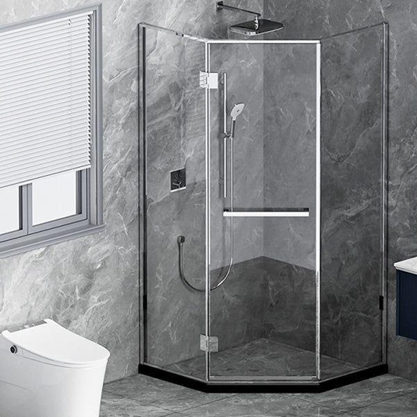 Semi Frameless Tempered Glass Shower Door Hinged Shower Door Stainless-Steel Left Clearhalo 'Bathroom Remodel & Bathroom Fixtures' 'Home Improvement' 'home_improvement' 'home_improvement_shower_tub_doors' 'Shower and Tub Doors' 'shower_tub_doors' 'Showers & Bathtubs' 7066025