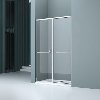 Full Frame Double Sliding Shower Door Tempered Glass Shower Door Silver Clearhalo 'Bathroom Remodel & Bathroom Fixtures' 'Home Improvement' 'home_improvement' 'home_improvement_shower_tub_doors' 'Shower and Tub Doors' 'shower_tub_doors' 'Showers & Bathtubs' 7066093