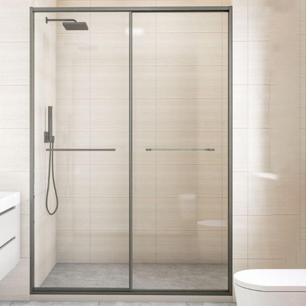 Matte Gray Bypass Shower Door Full Frame Tempered Glass Shower Door Clearhalo 'Bathroom Remodel & Bathroom Fixtures' 'Home Improvement' 'home_improvement' 'home_improvement_shower_tub_doors' 'Shower and Tub Doors' 'shower_tub_doors' 'Showers & Bathtubs' 7066126