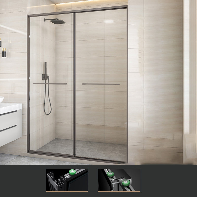 Matte Gray Bypass Shower Door Full Frame Tempered Glass Shower Door Clearhalo 'Bathroom Remodel & Bathroom Fixtures' 'Home Improvement' 'home_improvement' 'home_improvement_shower_tub_doors' 'Shower and Tub Doors' 'shower_tub_doors' 'Showers & Bathtubs' 7066127