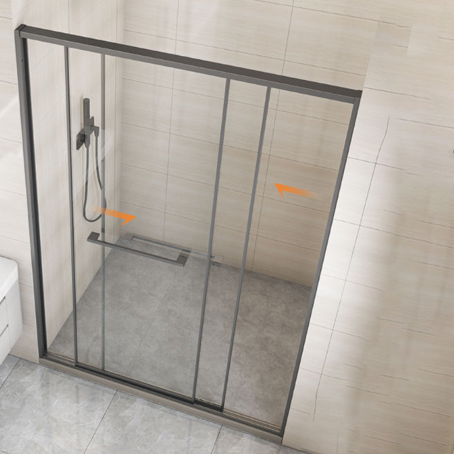 Matte Gray Bypass Shower Door Full Frame Tempered Glass Shower Door Clearhalo 'Bathroom Remodel & Bathroom Fixtures' 'Home Improvement' 'home_improvement' 'home_improvement_shower_tub_doors' 'Shower and Tub Doors' 'shower_tub_doors' 'Showers & Bathtubs' 7066128