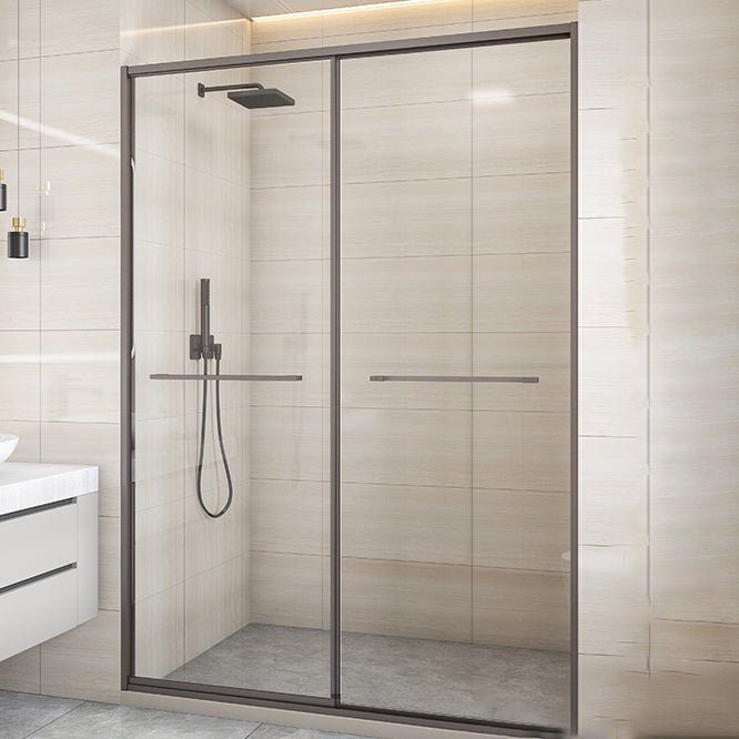 Matte Gray Bypass Shower Door Full Frame Tempered Glass Shower Door Clearhalo 'Bathroom Remodel & Bathroom Fixtures' 'Home Improvement' 'home_improvement' 'home_improvement_shower_tub_doors' 'Shower and Tub Doors' 'shower_tub_doors' 'Showers & Bathtubs' 7066129