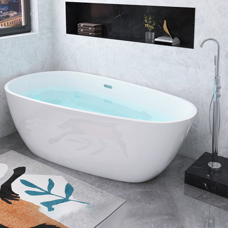 White Freestanding Bath Acrylic Soaking Oval Modern Bathtub Free Form Tub with Freestanding Tub Fillers Clearhalo 'Bathroom Remodel & Bathroom Fixtures' 'Bathtubs' 'Home Improvement' 'home_improvement' 'home_improvement_bathtubs' 'Showers & Bathtubs' 7069886