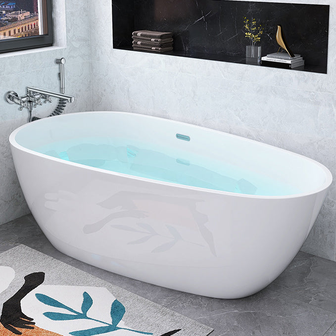 White Freestanding Bath Acrylic Soaking Oval Modern Bathtub Free Form Tub with Wall Mounted Faucets Clearhalo 'Bathroom Remodel & Bathroom Fixtures' 'Bathtubs' 'Home Improvement' 'home_improvement' 'home_improvement_bathtubs' 'Showers & Bathtubs' 7069888