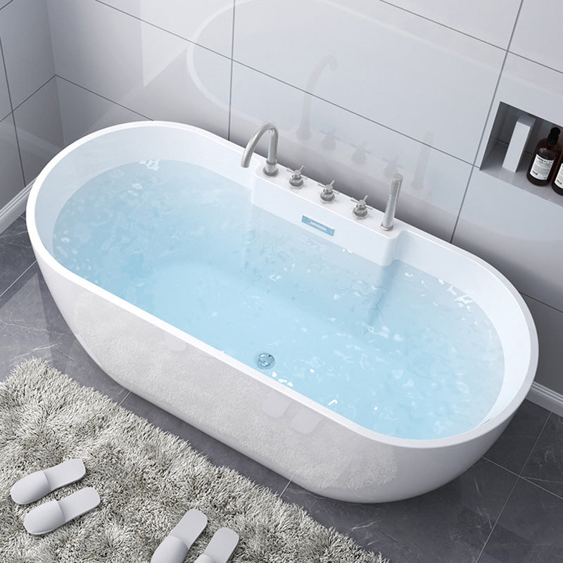 Freestanding Soaking Modern Bathtub Antique Finish Oval Bath Tub White Tub with Silver 5-Piece Set Clearhalo 'Bathroom Remodel & Bathroom Fixtures' 'Bathtubs' 'Home Improvement' 'home_improvement' 'home_improvement_bathtubs' 'Showers & Bathtubs' 7069906