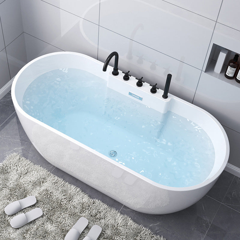 Freestanding Soaking Modern Bathtub Antique Finish Oval Bath Tub White Tub with Black 5-Piece Set Clearhalo 'Bathroom Remodel & Bathroom Fixtures' 'Bathtubs' 'Home Improvement' 'home_improvement' 'home_improvement_bathtubs' 'Showers & Bathtubs' 7069907