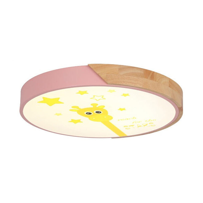 Acrylic Circle Flush Ceiling Light with Giraffe Deco Animal LED Ceiling Lamp for Kid Bedroom Pink A Clearhalo 'Ceiling Lights' 'Close To Ceiling Lights' 'Close to ceiling' 'Flush mount' Lighting' 70716