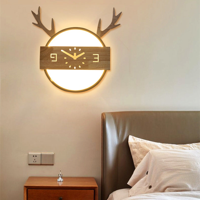 Deer Horn Foyer Wall Light Acrylic Creative LED Wall Sconce with Fake Clock Deco Clearhalo 'Wall Lamps & Sconces' 'Wall Lights' Lighting' 70780