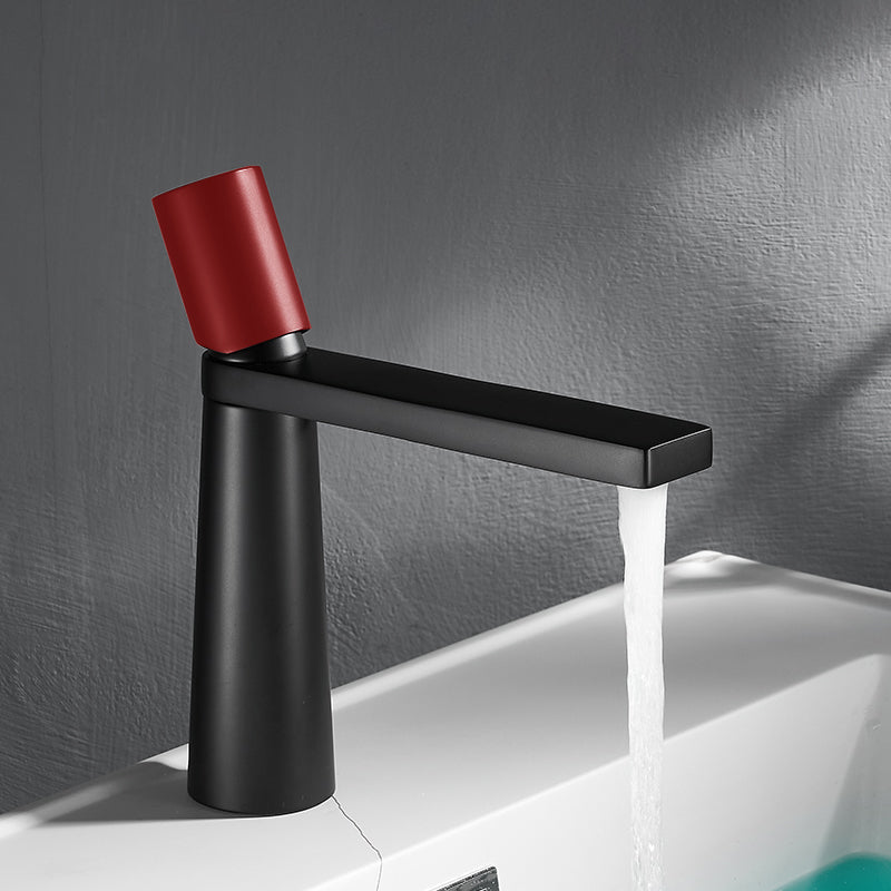 Modern Solid Faucet Brass Bathroom Designer Washroom Faucet Black-Red 8.1" Clearhalo 'Bathroom Remodel & Bathroom Fixtures' 'Bathroom Sink Faucets' 'Bathroom Sinks & Faucet Components' 'bathroom_sink_faucets' 'Home Improvement' 'home_improvement' 'home_improvement_bathroom_sink_faucets' 7078507