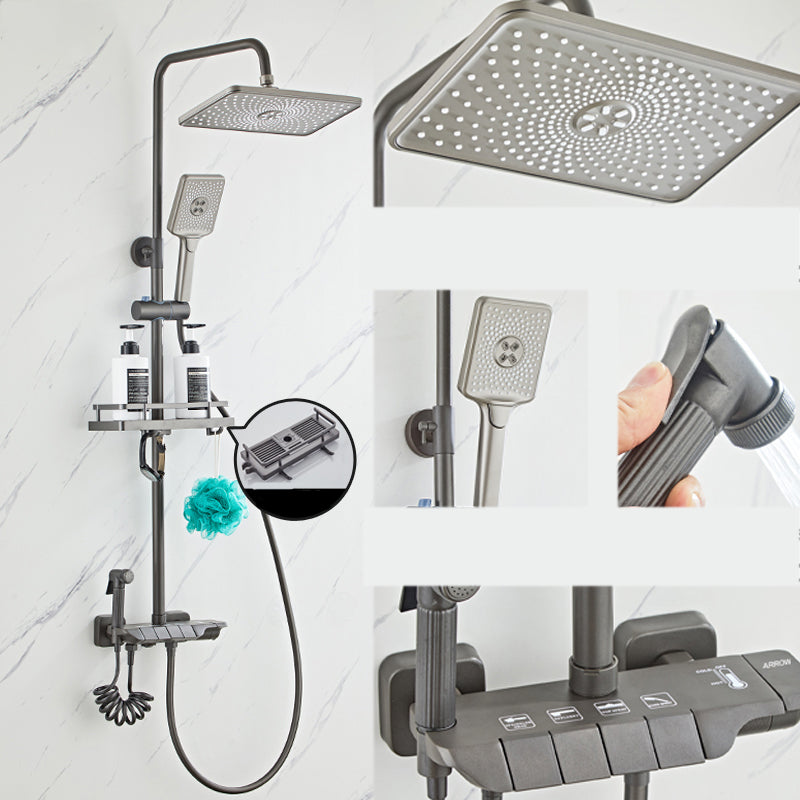 Grey Shower System Square Handheld Shower Head Wall Mounted Rain Shower System Smoke Gray 4 Temperature Control Clearhalo 'Bathroom Remodel & Bathroom Fixtures' 'Home Improvement' 'home_improvement' 'home_improvement_shower_faucets' 'Shower Faucets & Systems' 'shower_faucets' 'Showers & Bathtubs Plumbing' 'Showers & Bathtubs' 7079006