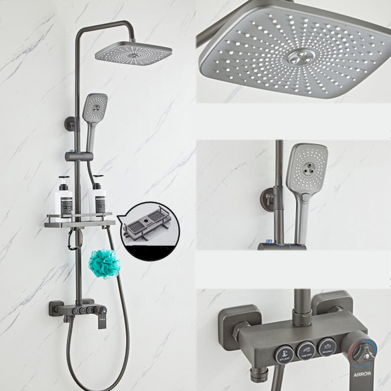 Grey Shower System Square Handheld Shower Head Wall Mounted Rain Shower System Gun Grey 3 Thermostatic Clearhalo 'Bathroom Remodel & Bathroom Fixtures' 'Home Improvement' 'home_improvement' 'home_improvement_shower_faucets' 'Shower Faucets & Systems' 'shower_faucets' 'Showers & Bathtubs Plumbing' 'Showers & Bathtubs' 7079014