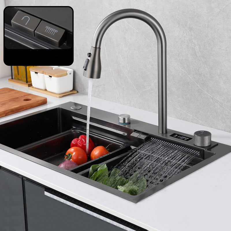 Contemporary Style Kitchen Sink Stainless Steel Drop-In Kitchen Sink with Cutting Board Clearhalo 'Home Improvement' 'home_improvement' 'home_improvement_kitchen_sinks' 'Kitchen Remodel & Kitchen Fixtures' 'Kitchen Sinks & Faucet Components' 'Kitchen Sinks' 'kitchen_sinks' 7079273