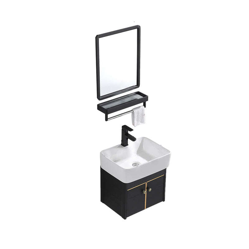 Modern Vanity Set Wall-mounted Ceramic Sink Black Faucet Vanity with Mirror Vanity & Faucet & Mirrors 19"L x 15"W x 23"H Clearhalo 'Bathroom Remodel & Bathroom Fixtures' 'Bathroom Vanities' 'bathroom_vanities' 'Home Improvement' 'home_improvement' 'home_improvement_bathroom_vanities' 7079710