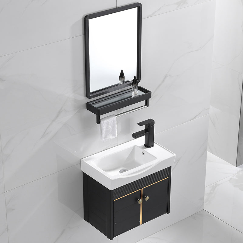 Modern Vanity Set Wall-mounted Ceramic Sink Black Faucet Vanity with Mirror Vanity & Faucet & Mirrors 20"L x 13"W x 19"H Clearhalo 'Bathroom Remodel & Bathroom Fixtures' 'Bathroom Vanities' 'bathroom_vanities' 'Home Improvement' 'home_improvement' 'home_improvement_bathroom_vanities' 7079711