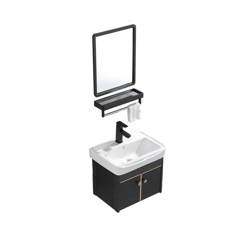 Modern Vanity Set Wall-mounted Ceramic Sink Black Faucet Vanity with Mirror Vanity & Faucet & Mirrors 20"L x 14"W x 19"H Clearhalo 'Bathroom Remodel & Bathroom Fixtures' 'Bathroom Vanities' 'bathroom_vanities' 'Home Improvement' 'home_improvement' 'home_improvement_bathroom_vanities' 7079714