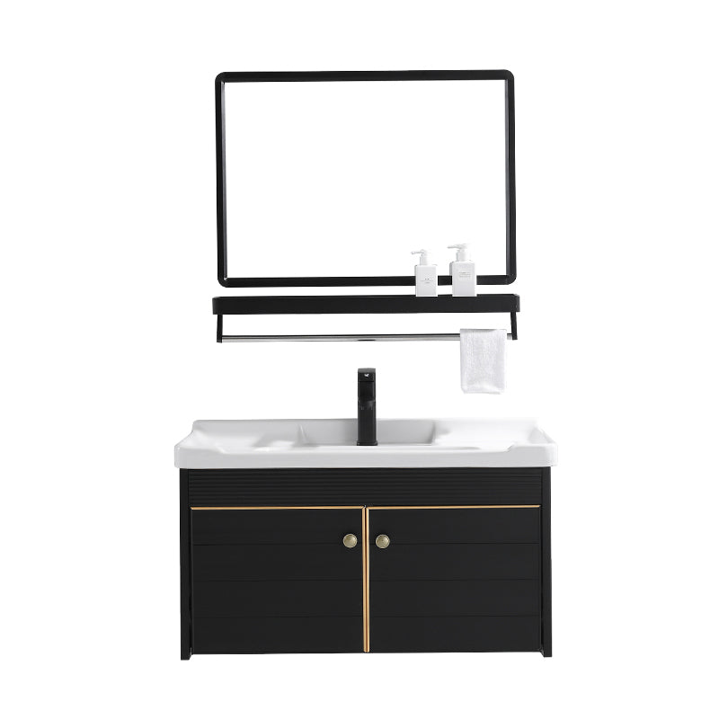 Modern Vanity Set Wall-mounted Ceramic Sink Black Faucet Vanity with Mirror Clearhalo 'Bathroom Remodel & Bathroom Fixtures' 'Bathroom Vanities' 'bathroom_vanities' 'Home Improvement' 'home_improvement' 'home_improvement_bathroom_vanities' 7079715