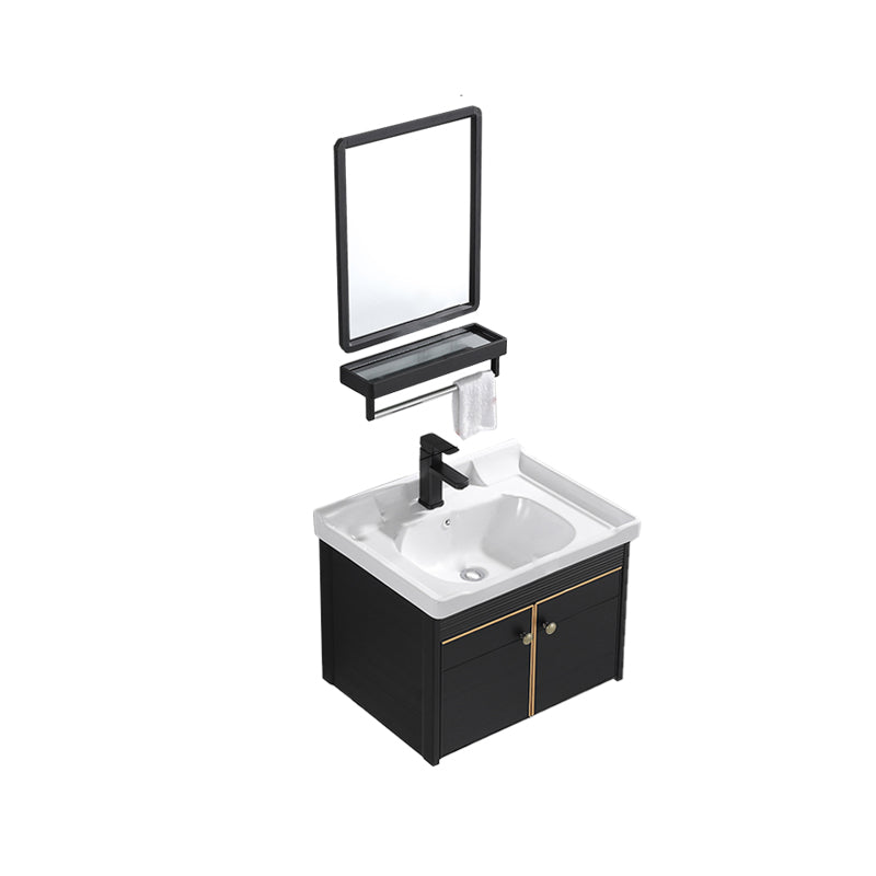 Modern Vanity Set Wall-mounted Ceramic Sink Black Faucet Vanity with Mirror Vanity & Faucet & Mirrors Clearhalo 'Bathroom Remodel & Bathroom Fixtures' 'Bathroom Vanities' 'bathroom_vanities' 'Home Improvement' 'home_improvement' 'home_improvement_bathroom_vanities' 7079716