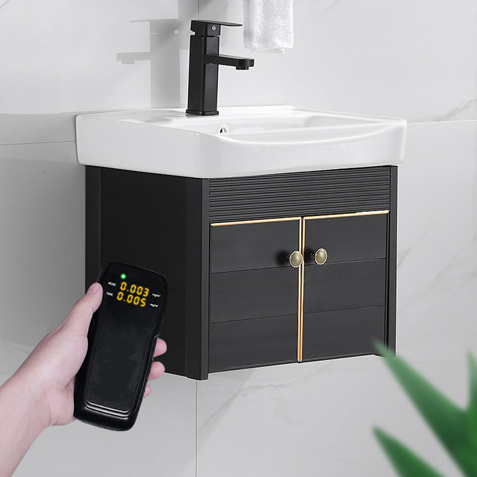 Modern Vanity Set Wall-mounted Ceramic Sink Black Faucet Vanity with Mirror Clearhalo 'Bathroom Remodel & Bathroom Fixtures' 'Bathroom Vanities' 'bathroom_vanities' 'Home Improvement' 'home_improvement' 'home_improvement_bathroom_vanities' 7079717