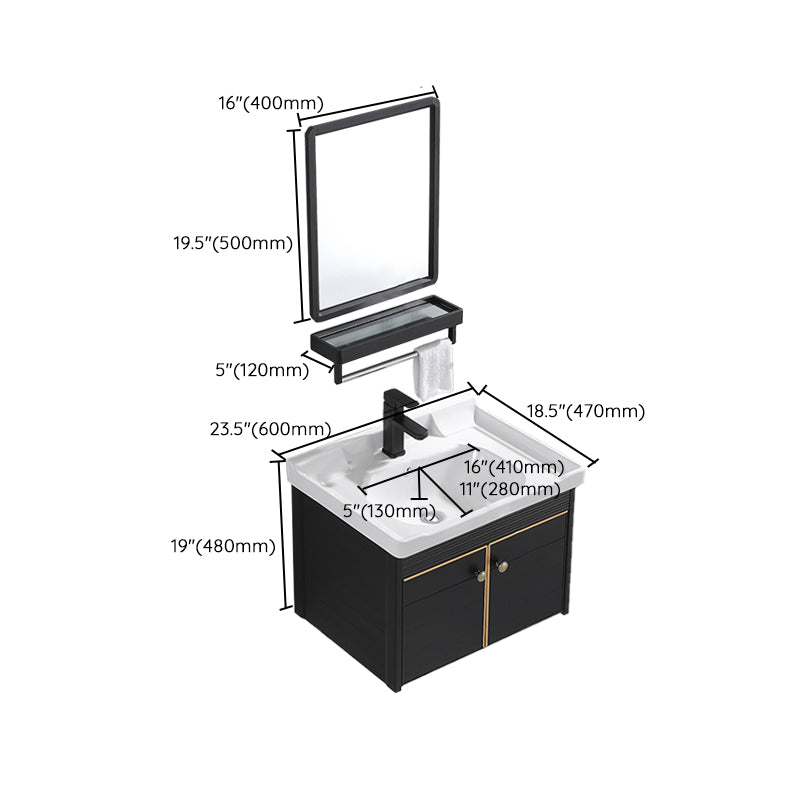 Modern Vanity Set Wall-mounted Ceramic Sink Black Faucet Vanity with Mirror Clearhalo 'Bathroom Remodel & Bathroom Fixtures' 'Bathroom Vanities' 'bathroom_vanities' 'Home Improvement' 'home_improvement' 'home_improvement_bathroom_vanities' 7079744