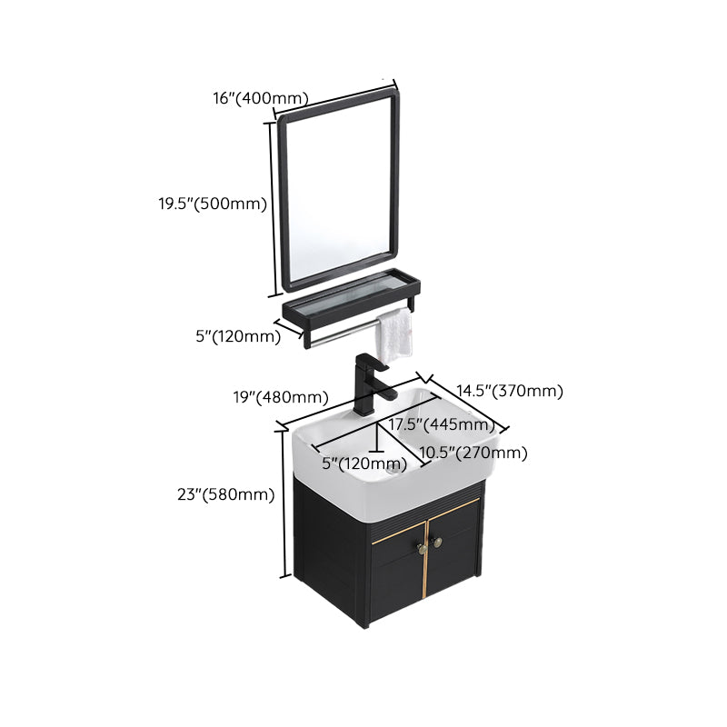 Modern Vanity Set Wall-mounted Ceramic Sink Black Faucet Vanity with Mirror Clearhalo 'Bathroom Remodel & Bathroom Fixtures' 'Bathroom Vanities' 'bathroom_vanities' 'Home Improvement' 'home_improvement' 'home_improvement_bathroom_vanities' 7079746