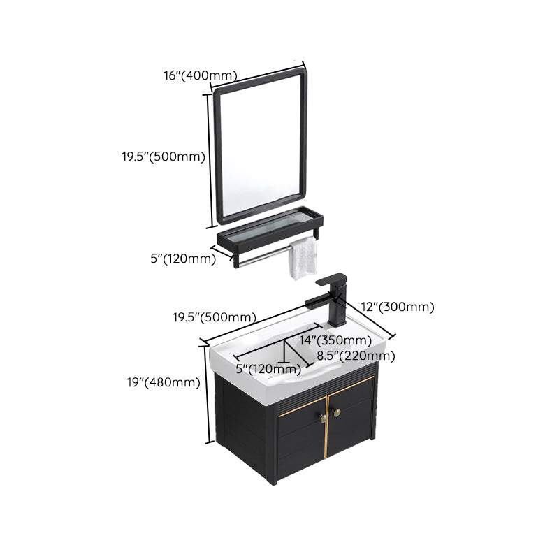 Modern Vanity Set Wall-mounted Ceramic Sink Black Faucet Vanity with Mirror Clearhalo 'Bathroom Remodel & Bathroom Fixtures' 'Bathroom Vanities' 'bathroom_vanities' 'Home Improvement' 'home_improvement' 'home_improvement_bathroom_vanities' 7079747