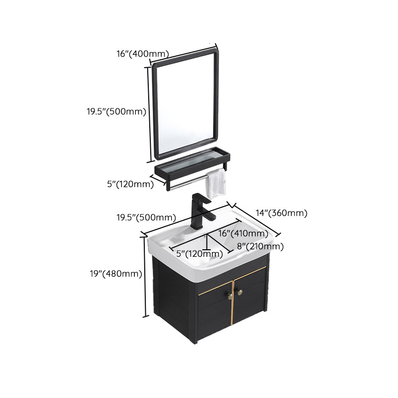 Modern Vanity Set Wall-mounted Ceramic Sink Black Faucet Vanity with Mirror Clearhalo 'Bathroom Remodel & Bathroom Fixtures' 'Bathroom Vanities' 'bathroom_vanities' 'Home Improvement' 'home_improvement' 'home_improvement_bathroom_vanities' 7079748