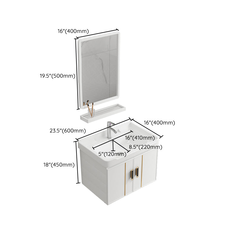 Modern Wall-mounted White Sink Ceramic Faucet Drawers Vanity Set with Mirror Clearhalo 'Bathroom Remodel & Bathroom Fixtures' 'Bathroom Vanities' 'bathroom_vanities' 'Home Improvement' 'home_improvement' 'home_improvement_bathroom_vanities' 7079792