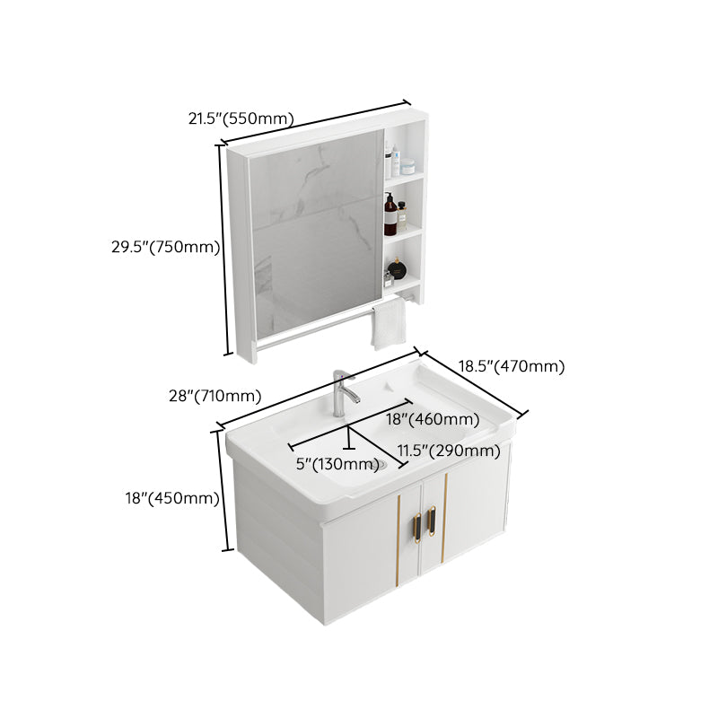 Modern Wall-mounted White Sink Ceramic Faucet Drawers Vanity Set with Mirror Clearhalo 'Bathroom Remodel & Bathroom Fixtures' 'Bathroom Vanities' 'bathroom_vanities' 'Home Improvement' 'home_improvement' 'home_improvement_bathroom_vanities' 7079796