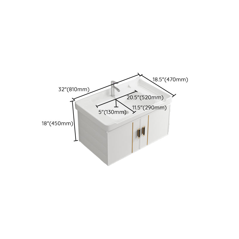 Modern Wall-mounted White Sink Ceramic Faucet Drawers Vanity Set with Mirror Clearhalo 'Bathroom Remodel & Bathroom Fixtures' 'Bathroom Vanities' 'bathroom_vanities' 'Home Improvement' 'home_improvement' 'home_improvement_bathroom_vanities' 7079808