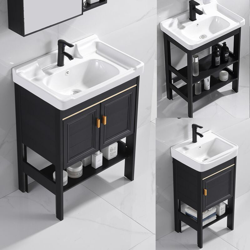 Shelving Included Vanity Metal Frame Rectangle Single Sink Freestanding Bathroom Vanity Clearhalo 'Bathroom Remodel & Bathroom Fixtures' 'Bathroom Vanities' 'bathroom_vanities' 'Home Improvement' 'home_improvement' 'home_improvement_bathroom_vanities' 7079811