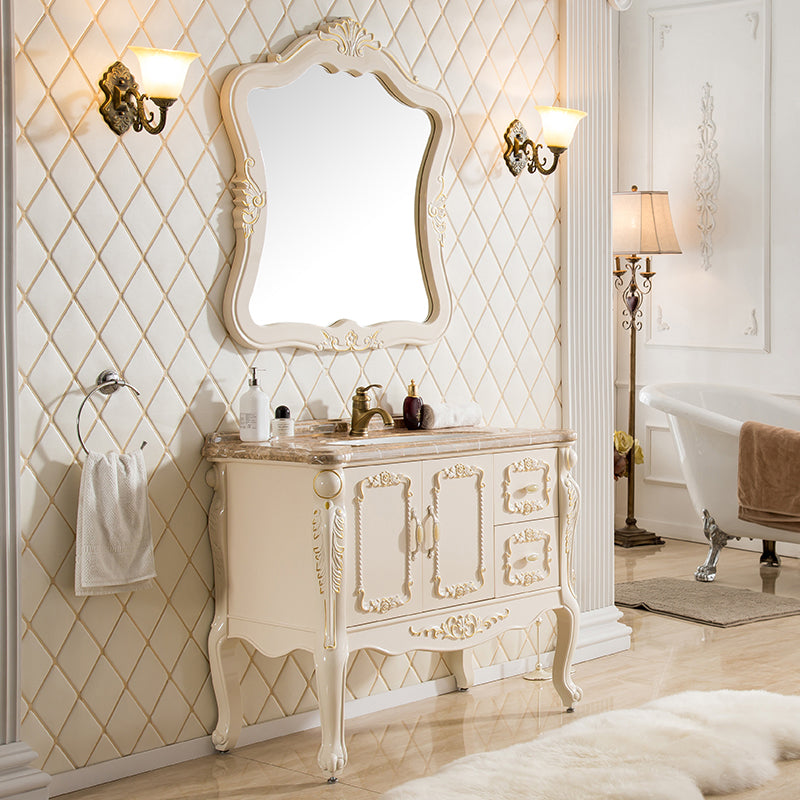 Mirror Vanity White 2 Doors Freestanding PVC Frame Oval Single Sink Bathroom Vanity Vanity & Faucet & Mirrors 2 Clearhalo 'Bathroom Remodel & Bathroom Fixtures' 'Bathroom Vanities' 'bathroom_vanities' 'Home Improvement' 'home_improvement' 'home_improvement_bathroom_vanities' 7079892