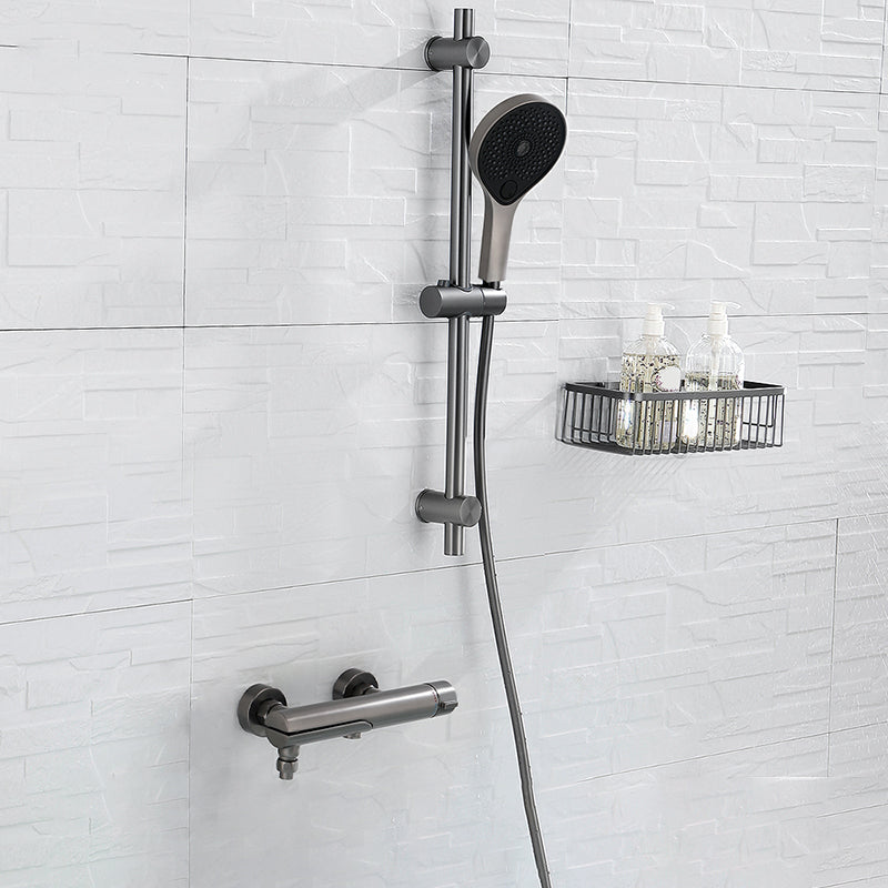 Contemporary Bathroom Faucet Wall Mounted Metal Tub Faucet Trim Lifting Riser & ABS Spout Knob Handles Clearhalo 'Bathroom Remodel & Bathroom Fixtures' 'Bathtub Faucets' 'bathtub_faucets' 'Home Improvement' 'home_improvement' 'home_improvement_bathtub_faucets' 7079942