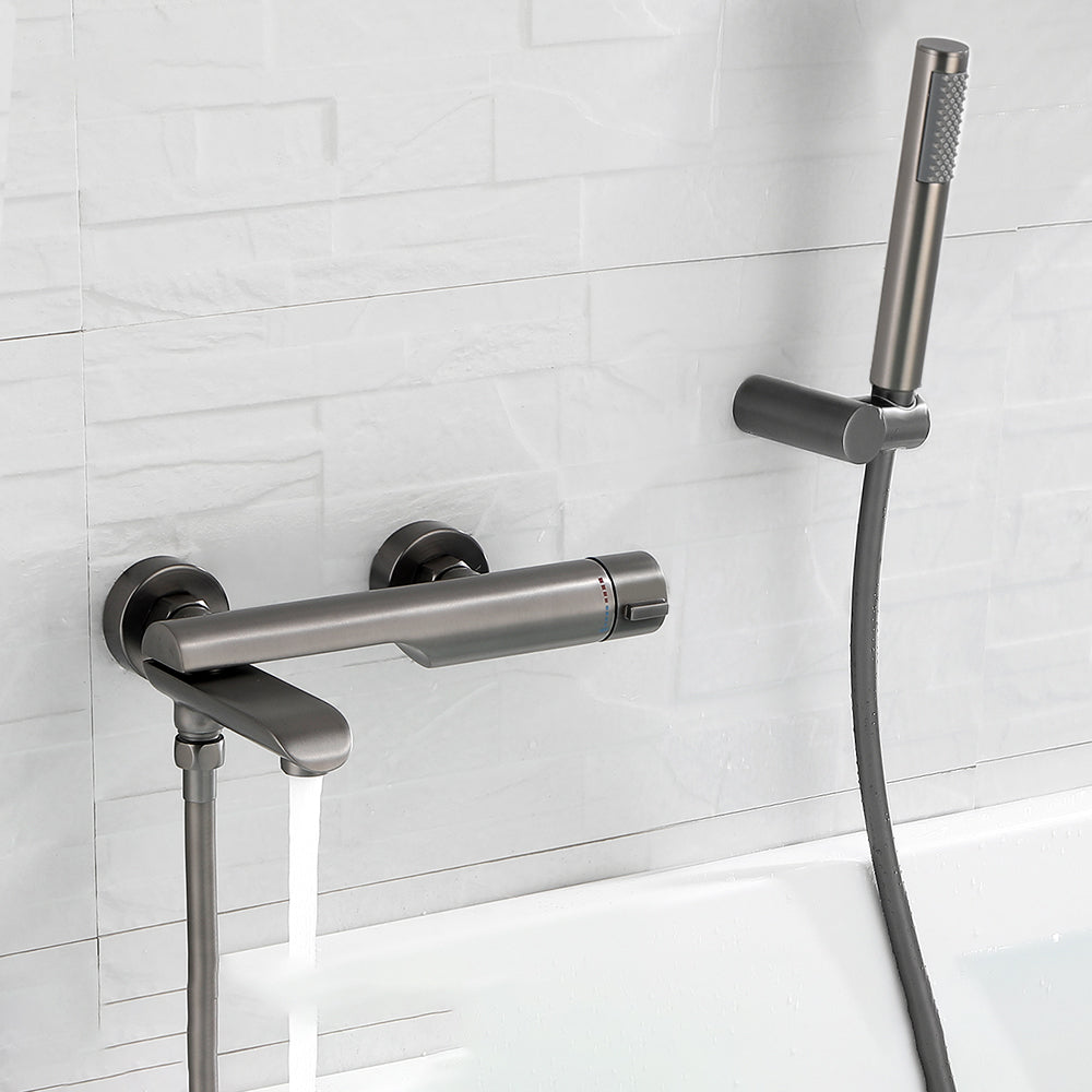 Contemporary Bathroom Faucet Wall Mounted Metal Tub Faucet Trim Pure Copper Pedestal & Pure Copper Spout Knob Handles Clearhalo 'Bathroom Remodel & Bathroom Fixtures' 'Bathtub Faucets' 'bathtub_faucets' 'Home Improvement' 'home_improvement' 'home_improvement_bathtub_faucets' 7079962