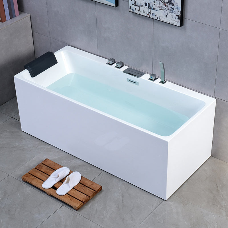 White Freestanding Bath Soaking Acrylic Rectangular Modern Bathtub (Board not Included) Tub with Silver 5-Piece Set Clearhalo 'Bathroom Remodel & Bathroom Fixtures' 'Bathtubs' 'Home Improvement' 'home_improvement' 'home_improvement_bathtubs' 'Showers & Bathtubs' 7081236