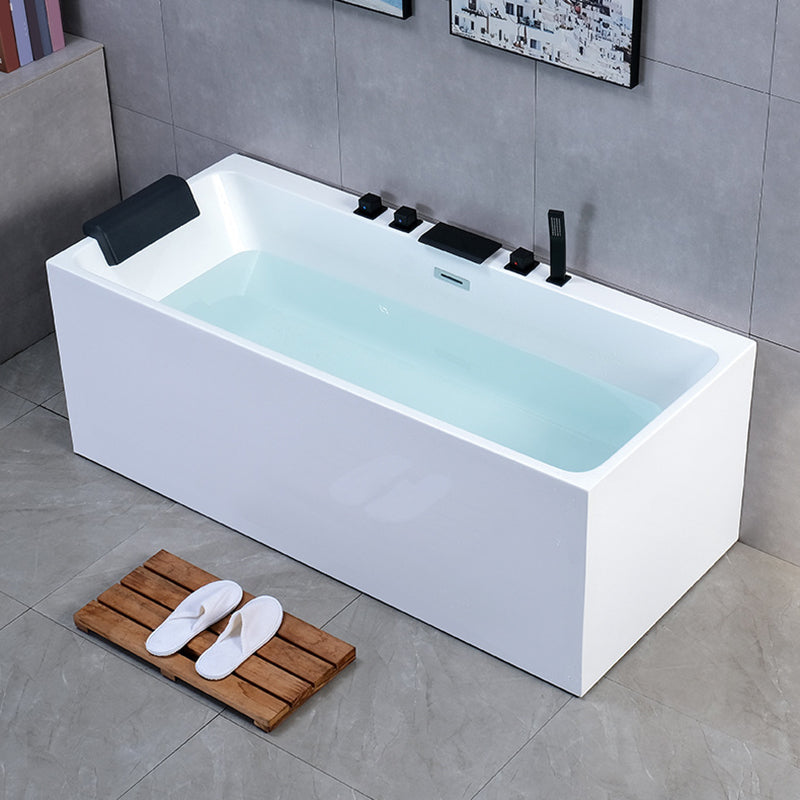 White Freestanding Bath Soaking Acrylic Rectangular Modern Bathtub (Board not Included) Tub with Black 5-Piece Set Clearhalo 'Bathroom Remodel & Bathroom Fixtures' 'Bathtubs' 'Home Improvement' 'home_improvement' 'home_improvement_bathtubs' 'Showers & Bathtubs' 7081238