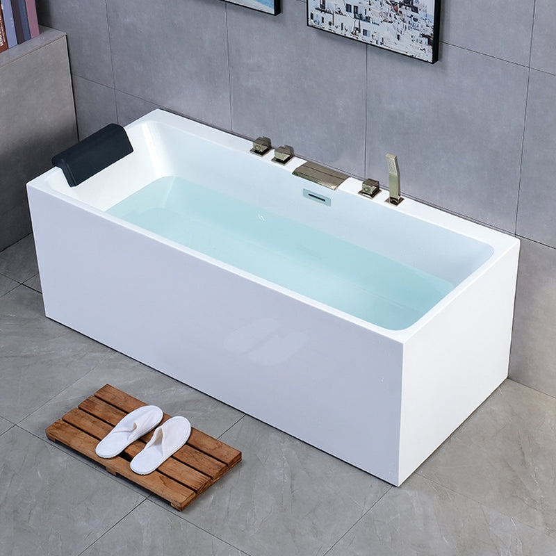 White Freestanding Bath Soaking Acrylic Rectangular Modern Bathtub (Board not Included) Tub with Gold 5-Piece Set Clearhalo 'Bathroom Remodel & Bathroom Fixtures' 'Bathtubs' 'Home Improvement' 'home_improvement' 'home_improvement_bathtubs' 'Showers & Bathtubs' 7081240