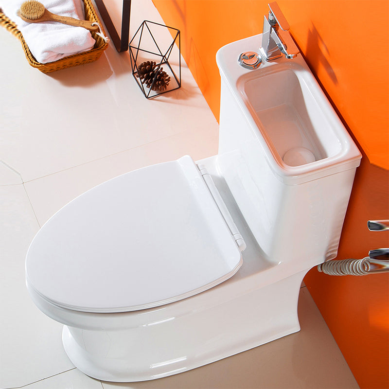 Modern Ceramic Flush Toilet One Piece White Toilet Bowl for Washroom Cold/Hot Water Dispensor ( Left) Toilet with Sprayer 14" Clearhalo 'Bathroom Remodel & Bathroom Fixtures' 'Home Improvement' 'home_improvement' 'home_improvement_toilets' 'Toilets & Bidets' 'Toilets' 7087541