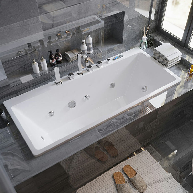 Drop in Rectangular Bath Acrylic White Jets Included Modern Bathtub 59"L x 30"W x 22"H Massage & Thermostat & Chromatherapy Tub with Silver 5-Piece Set Clearhalo 'Bathroom Remodel & Bathroom Fixtures' 'Bathtubs' 'Home Improvement' 'home_improvement' 'home_improvement_bathtubs' 'Showers & Bathtubs' 7088959